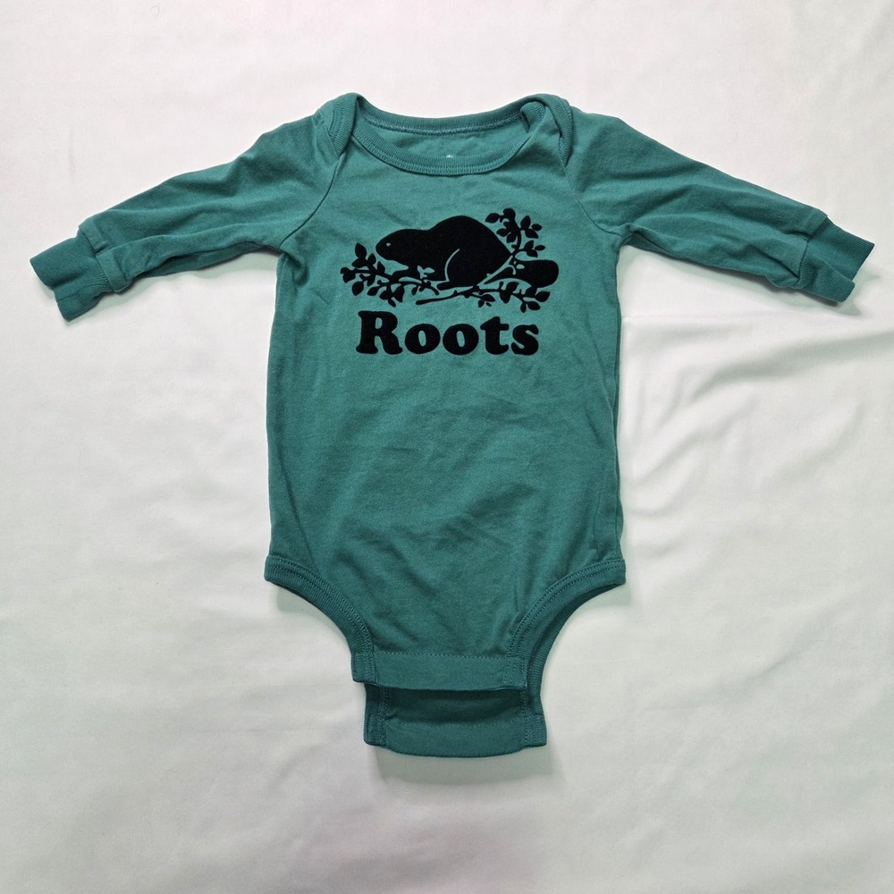 Baby Roots 0-3m LS Green Bodysuit 100% Organic Cotton Cooper Beaver Sustainable - Picture 6 of 7